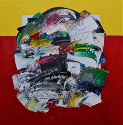''Yellow Top Red Bottom'' acrylic canvas 24''x24''x2''  2022 PHuot - 